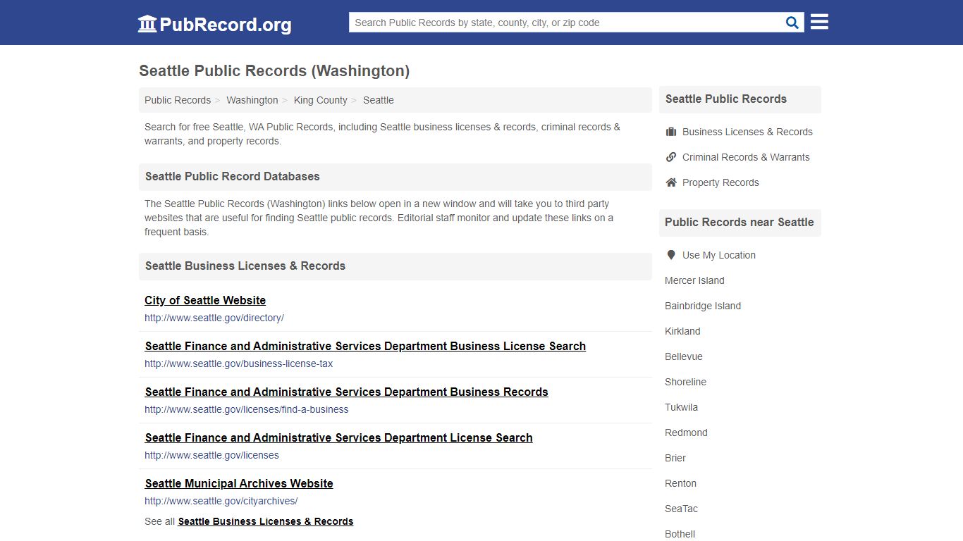 Free Seattle Public Records (Washington Public Records) - PubRecord.org